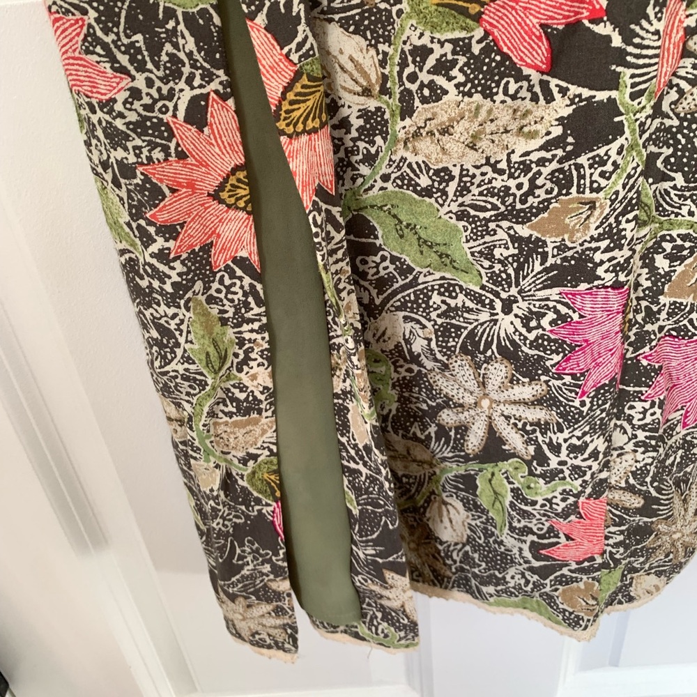 SIGRID OLSEN Sport Sleeveless Dress Green Floral Sz 10 Long Lace Trim V Neck Vtg - Picture 8 of 13